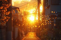 Sunset street light alley.