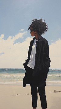 Cool black teenage girl at the beach outdoors nature coast.