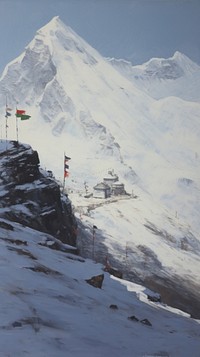 A napal high mountain in winter with flags outdoors nature snow.