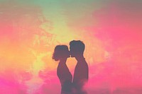 Kissing couple in gradient background silhouette photo pink.