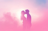 Kissing couple in gradient background romantic adult pink.