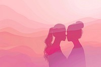 Minimal flat vector of a lesbian couple in gradient background romantic kissing adult.