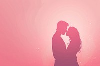 Minimal flat vector of kissing couple in gradient background romantic pink red.