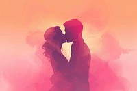 Minimal flat vector of kissing couple in gradient background romantic photo pink.