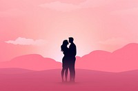 Minimal flat vector of people hugging in gradient background pink affectionate togetherness.