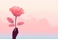 Minimal flat vector of person holding flower in gradient background outdoors petal plant.