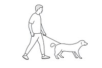 Man walking with a dog drawing cartoon animal.