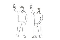 Men holding glass of beer drawing cartoon sketch.