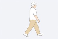 Old man walking drawing cartoon sketch.