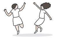 Two woman dancing drawing cartoon line.