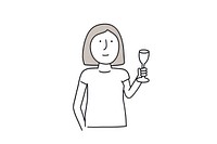 Woman drinking champagne drawing cartoon sketch.