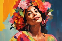 Filipino woman wearing flowers fancy dress painting portrait adult.