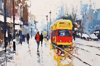 A snow in London painting vehicle transportation.