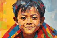 Thai kid with an Thai cat painting portrait art.