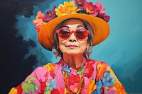 Filipino woman wearing flowers fancy dress painting portrait adult.