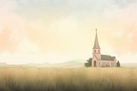 Illustration of church on feild architecture building outdoors.