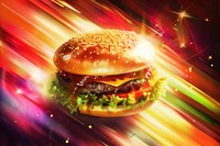 Burger food illuminated hamburger.