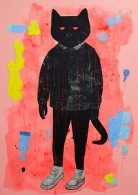 Black cat mafia art painting mammal.