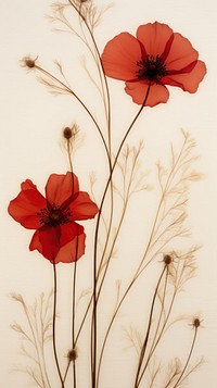 Real pressed red flowers poppy plant petal.