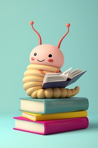 Worm on books pile reading publication human.