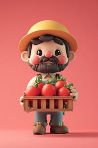 Farmer holding a crate of tomatoes human cute representation.