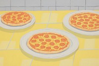 Pizza food tablecloth pepperoni.