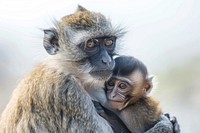 Baby monkey with mother wildlife animal mammal.