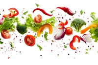 Vegetables food red white background.