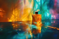 Perfume light leaks cosmetics bottle vibrant color.