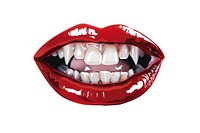 Sexy vampire lip teeth with fangs white background dentistry lipstick.
