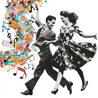 Collage of happy young couple dancing music adult.