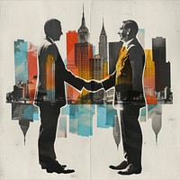 Paper collage of two businessmen painting poster adult.