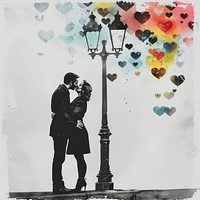 Paper collage of couple kissing street adult.