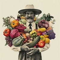 Collage of happy farmers vegetable portrait adult.