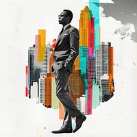Paper collage of businessman footwear poster adult.