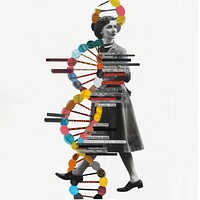 Paper collage of women scientist white background standing clothing.