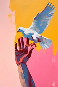 PNG Hand holding a dove painting bird art.