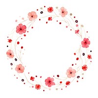 Red flowers circle border pattern wreath plant.