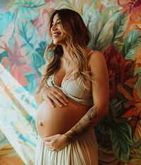 Smiling pregnant woman portrait adult photo.