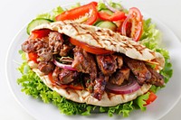 Look delicious kebab sandwich bread plate meat.
