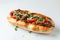 Look delicious kebab sandwich bread food white background.