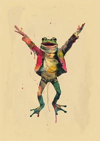 Happy frog celebrating amphibian wildlife drawing.