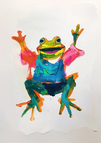 Happy frog celebrating art amphibian wildlife.