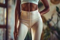 Woman wear sport spandex blank cream legging apparel sports adult.
