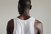 Blank white tank top back exercising hairstyle.