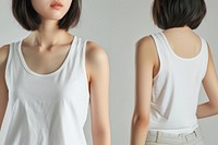Blank white tank top midsection undershirt hairstyle.