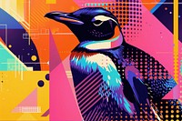 Penguin inspired by the Y2K era art graphics pattern.