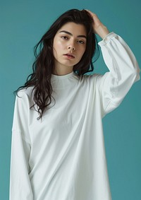 Minimal blank long sleeve dress fashion apparel blouse.