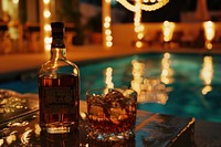 Whiskey and pool whisky bottle drink.