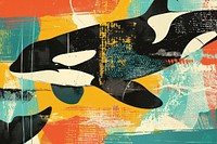 Orca in the style of a risograph print painting collage art.